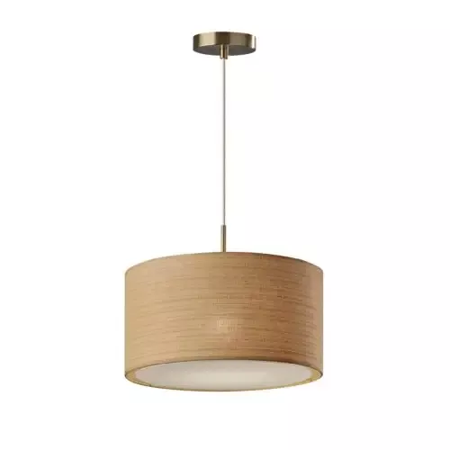 Adesso Harvest Large Pendant Antique Brass With Natural Woven/Beige Trim/White Diffuser Drum Shade (4003-21) - Customlampdesigns