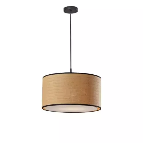 Adesso Harvest Large Pendant Black With Natural Woven/Black Trim/White Diffuser Drum Shade (4003-01) - Customlampdesigns