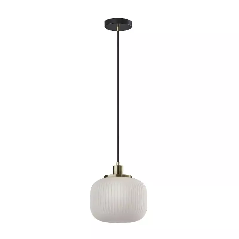 Adesso Hazel Pendant Antique Brass Frosted Ribbed Glass (4276-21) - Customlampdesigns