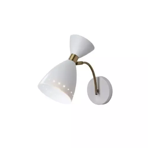 Adesso Oscar Wall Light White With Antique Brass Accents White Painted Metal Cone Shade (4279-02) - Customlampdesigns