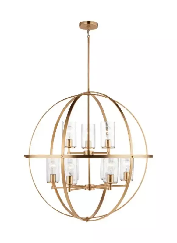 Generation Lighting Alturas Nine Light Chandelier Satin Brass Clear Silver Cord (3124679-848) - Customlampdesigns