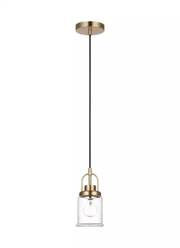 Generation Lighting Anders One Light Mini-Pendant Satin Brass Black Cord (6544701-848) - Customlampdesigns