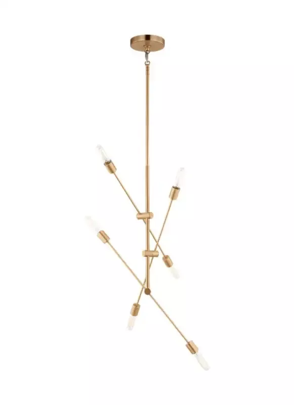 Generation Lighting Axis Six Light Large Chandelier Satin Brass Clear Silver Cord (3200506-848) - Customlampdesigns