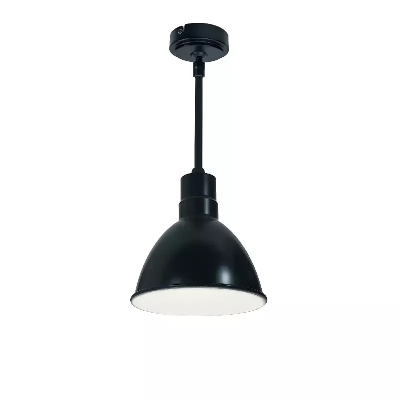Nora 8 Inch RLM 12 Inch Stem Mounted LED Shade 1200Lm 3000K Black/White 120V 0-10V/Triac/ELV And 277V 0-10V Dimming (NRLM-8ST1030BWLE4/12) - Customlampdesigns