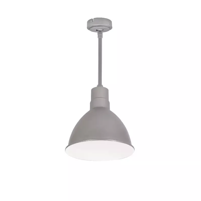 Nora 8 Inch RLM 72 Inch Stem Mounted LED Shade 1200Lm 3000K Gun Metal/White 120V 0-10V/Triac/ELV And 277V 0-10V Dimming (NRLM-8ST1030GMWLE4/72) - Customlampdesigns