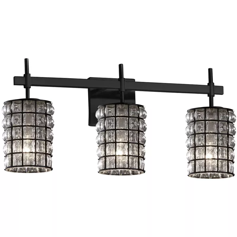 Wire Glass 3 Light 24.5 inch Polished Chrome Vanity Light Wall Light in Grid with Clear Bubbles, Oval, Incandescent