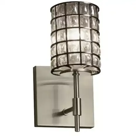 Wire Glass LED 6.5 inch Brushed Nickel Wall Sconce Wall Light in 700 Lm LED, Grid with Clear Bubbles, Oval