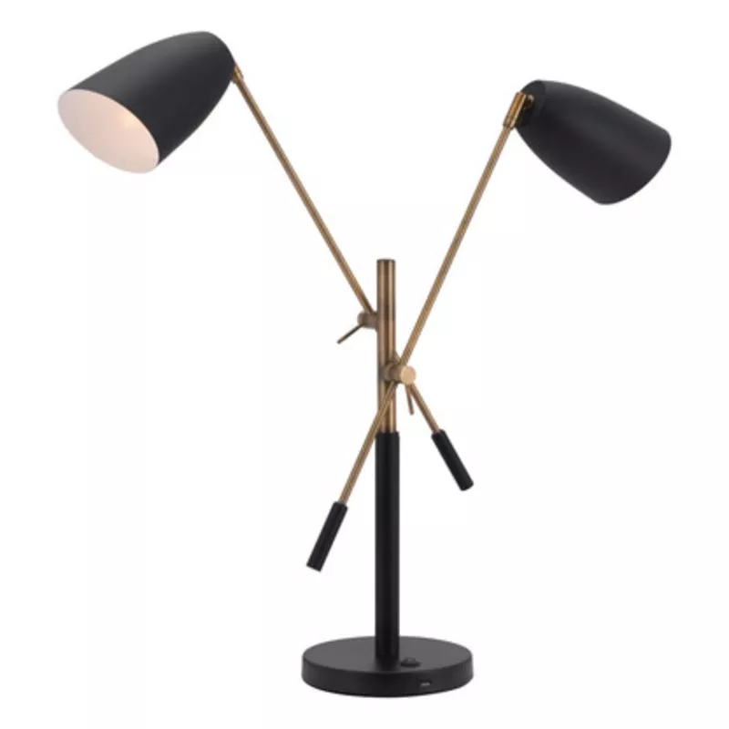 Zuo Modern Tanner Steel Table Lamp With Black And Brass Finish 56078